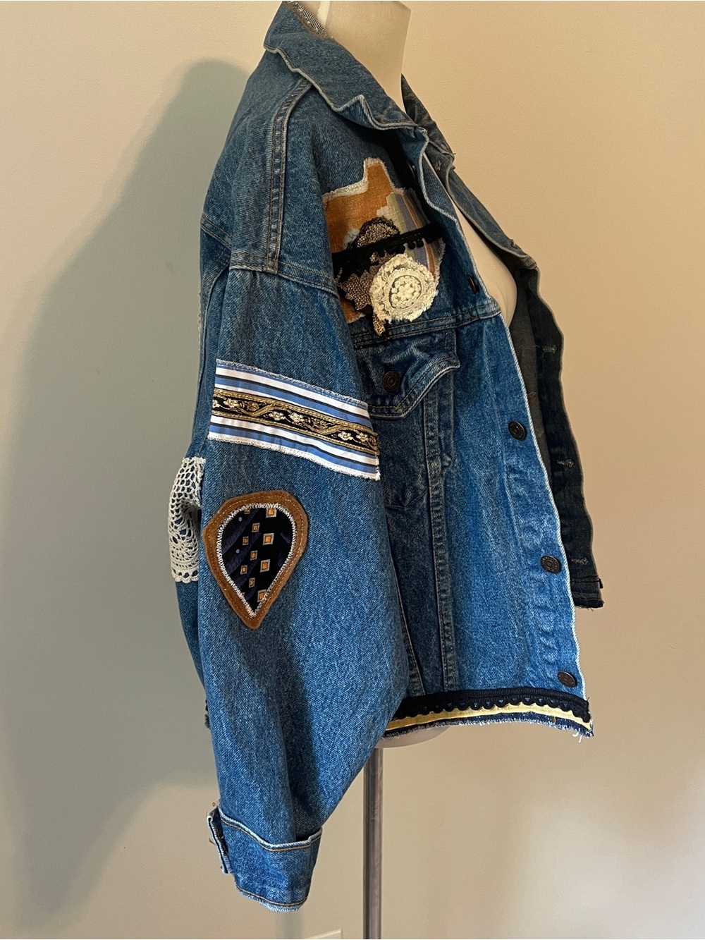 Vintage 80s 90s Custom Upcycled Levi’s Denim Trucker Jacket M/L USA patch ooak - Picture 5 of 14